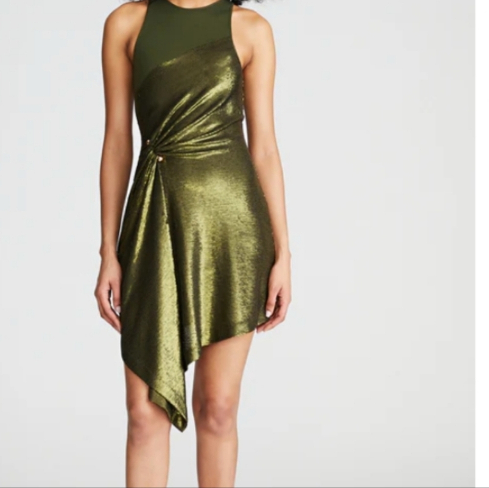 NWT Halston Ida Sequined Draped Sleeveless Dress Seaweed Green Sz 14